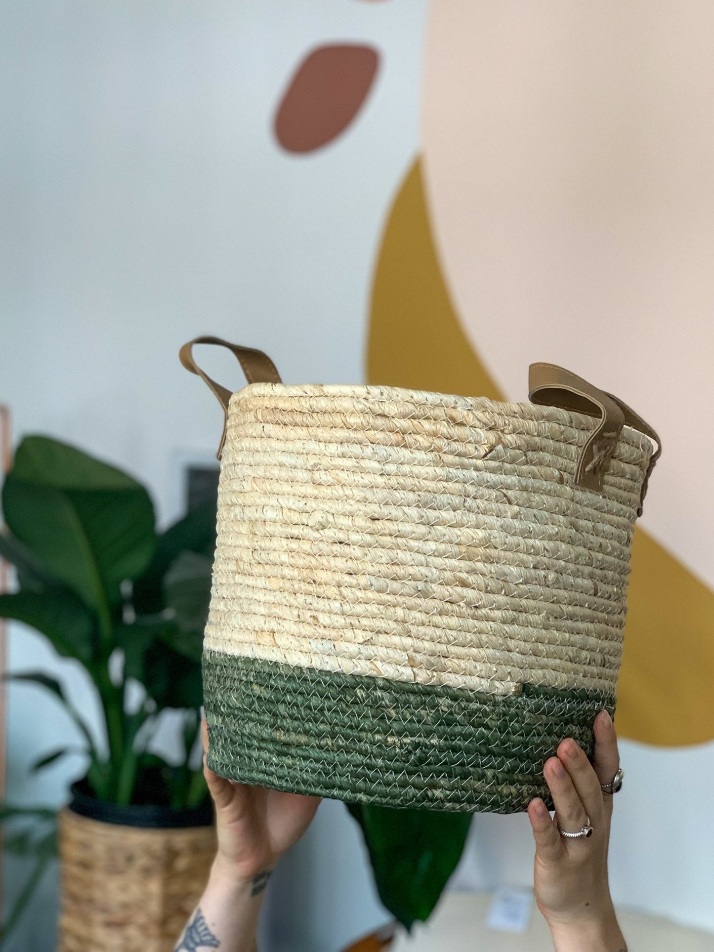 Panier en osier - Vert & Naturel - Alma Plantes