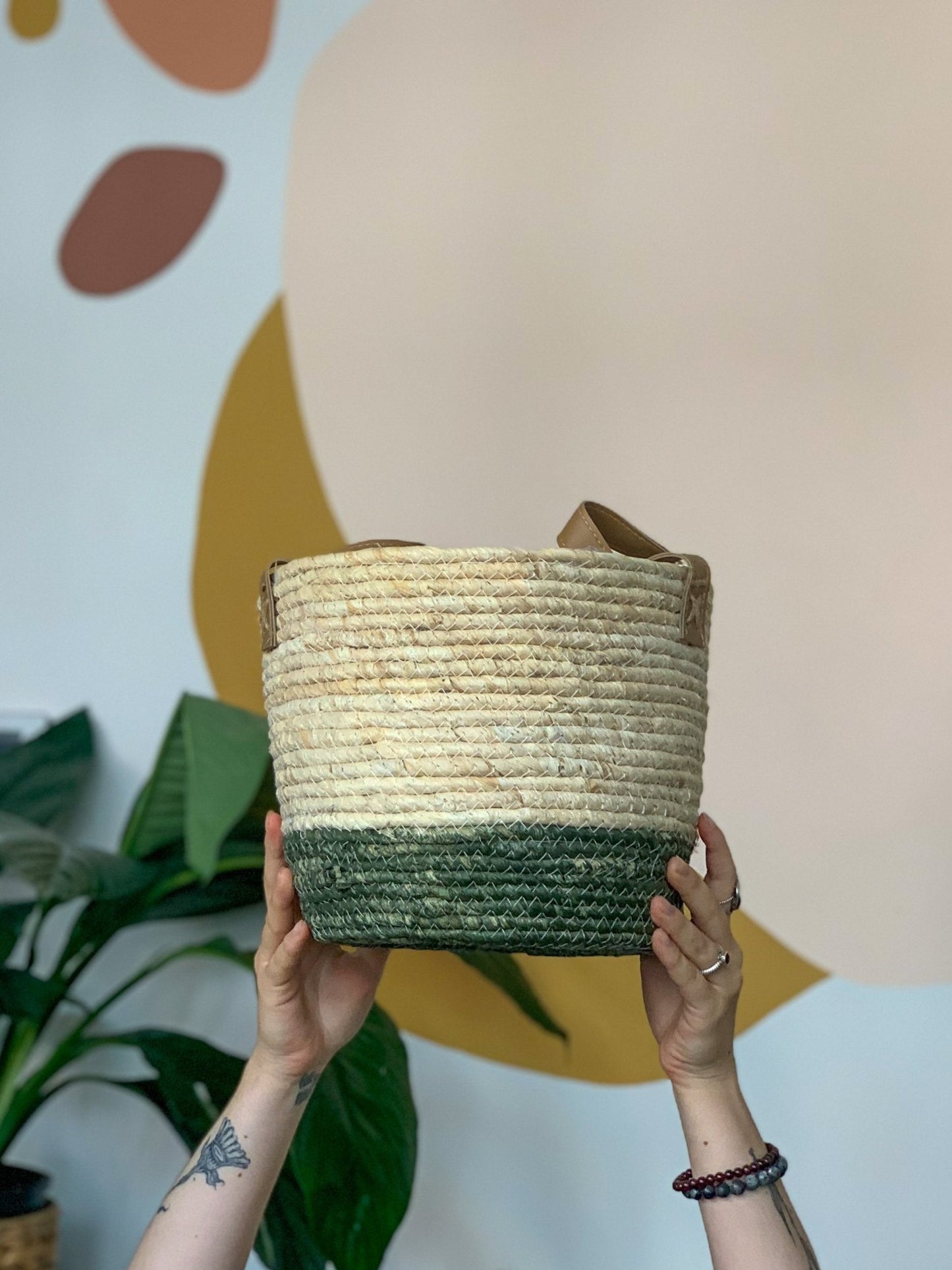Panier en osier - Vert & Naturel - Alma Plantes