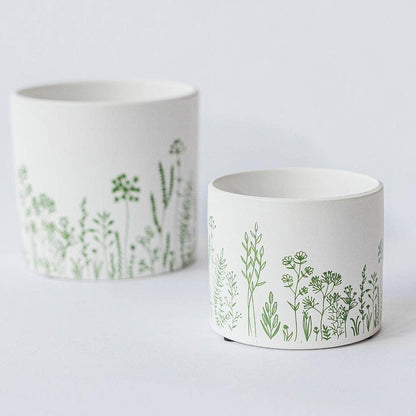 Cache-pot terre cuite - motif de fleurs déssinées