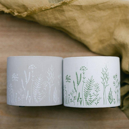 Cache-pot terre cuite - motif de fleurs déssinées