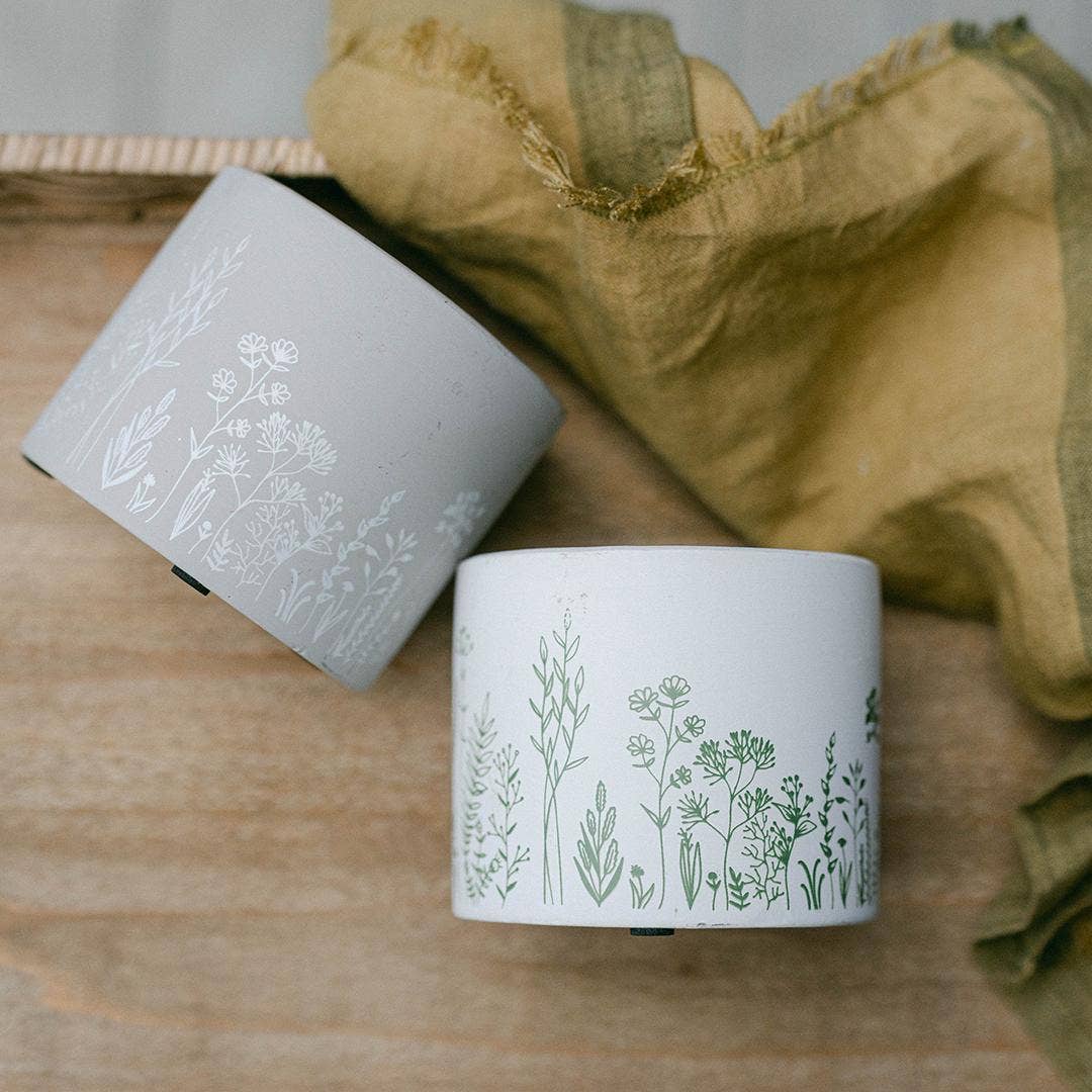 Cache-pot terre cuite - motif de fleurs déssinées