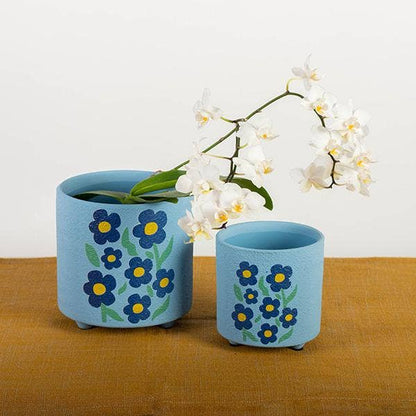 Cache-pot en terre cuite - myosotis