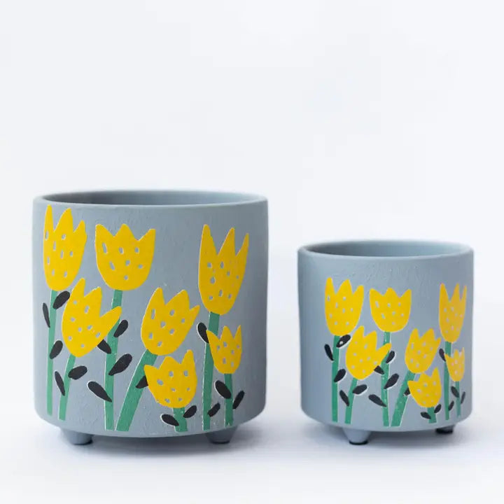 Cache-pot en terre cuite - tulipes