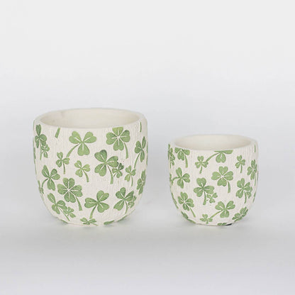 Cache-pot en ciment - trèfles - Alma Plantes