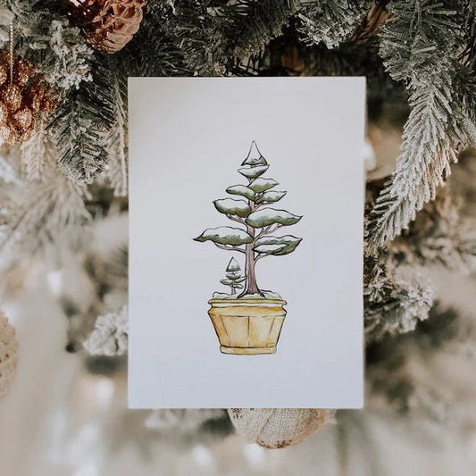 Carte de souhaits - Bonsaï conifère enneigé - Alma Plantes