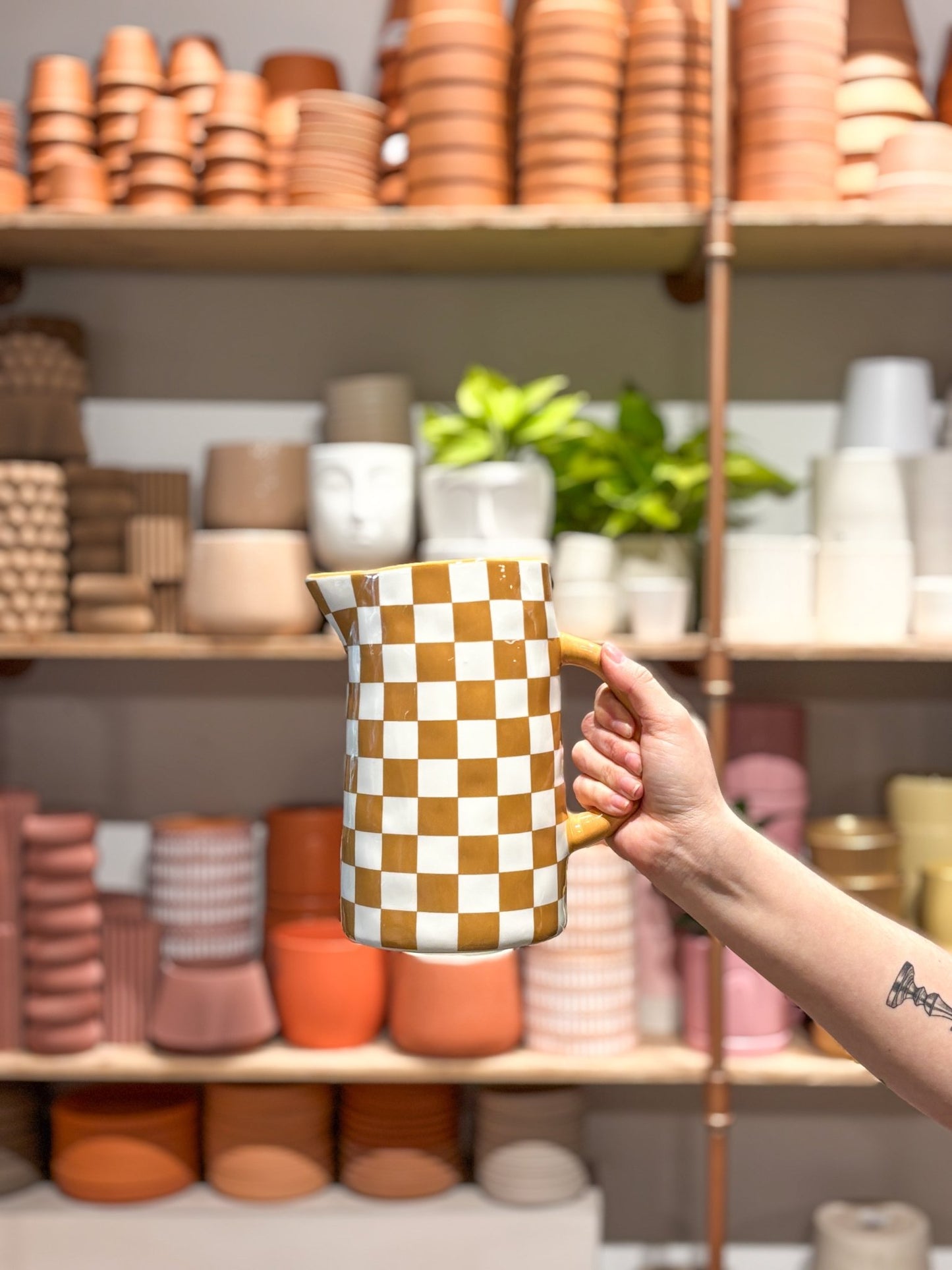 Pichet/Vase en Céramique à Carreaux - Alma Plantes