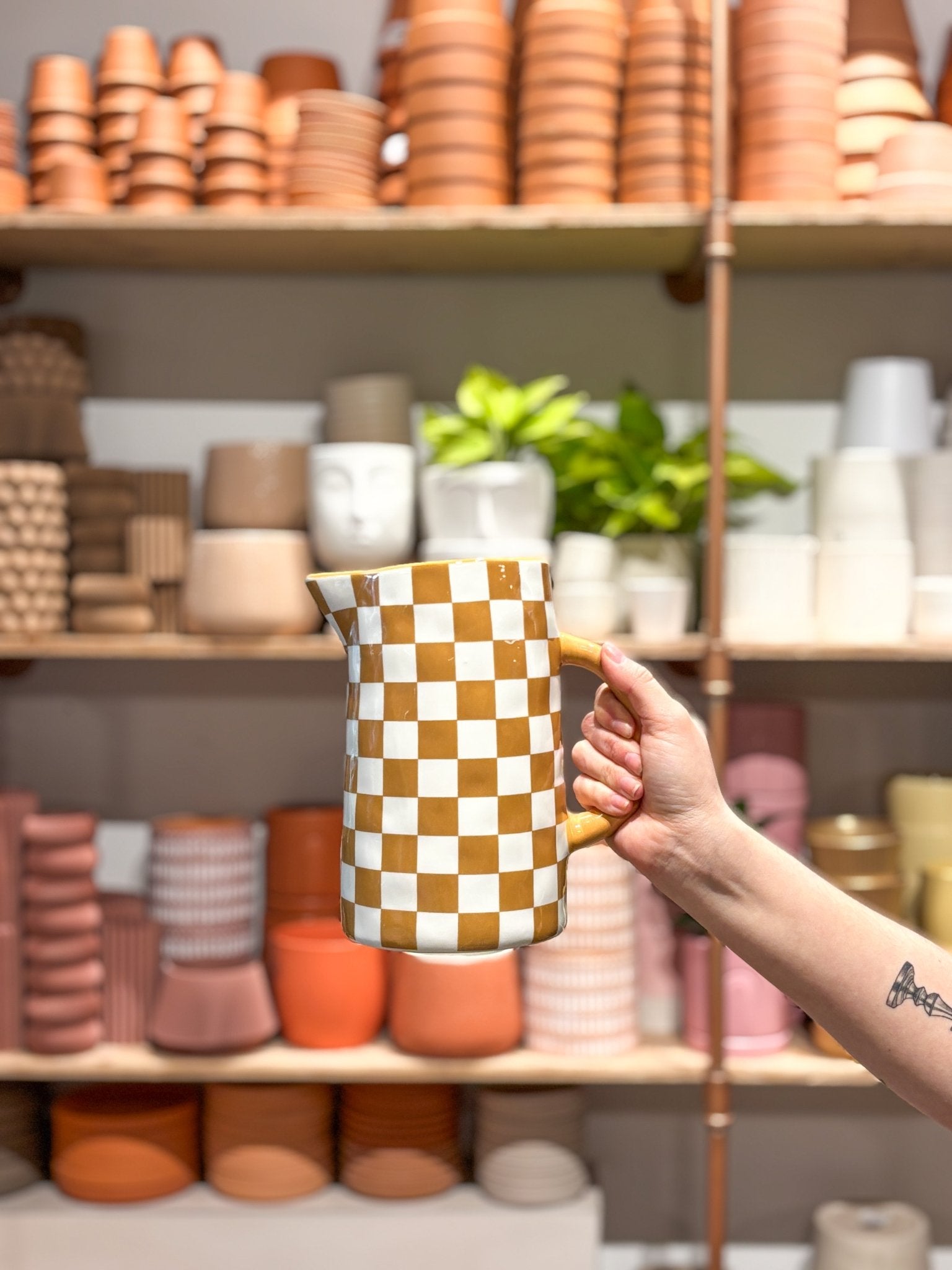 Pichet/Vase en Céramique à Carreaux - Alma Plantes
