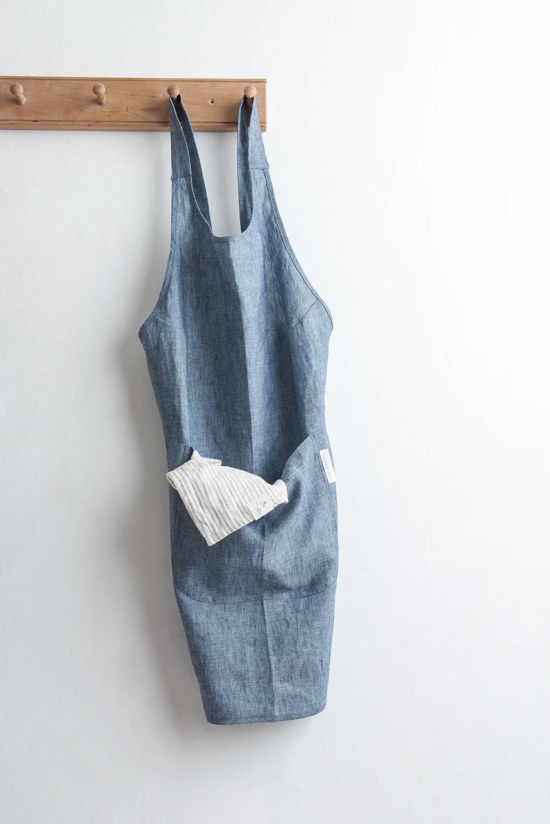 Tablier en lin - bleu marin