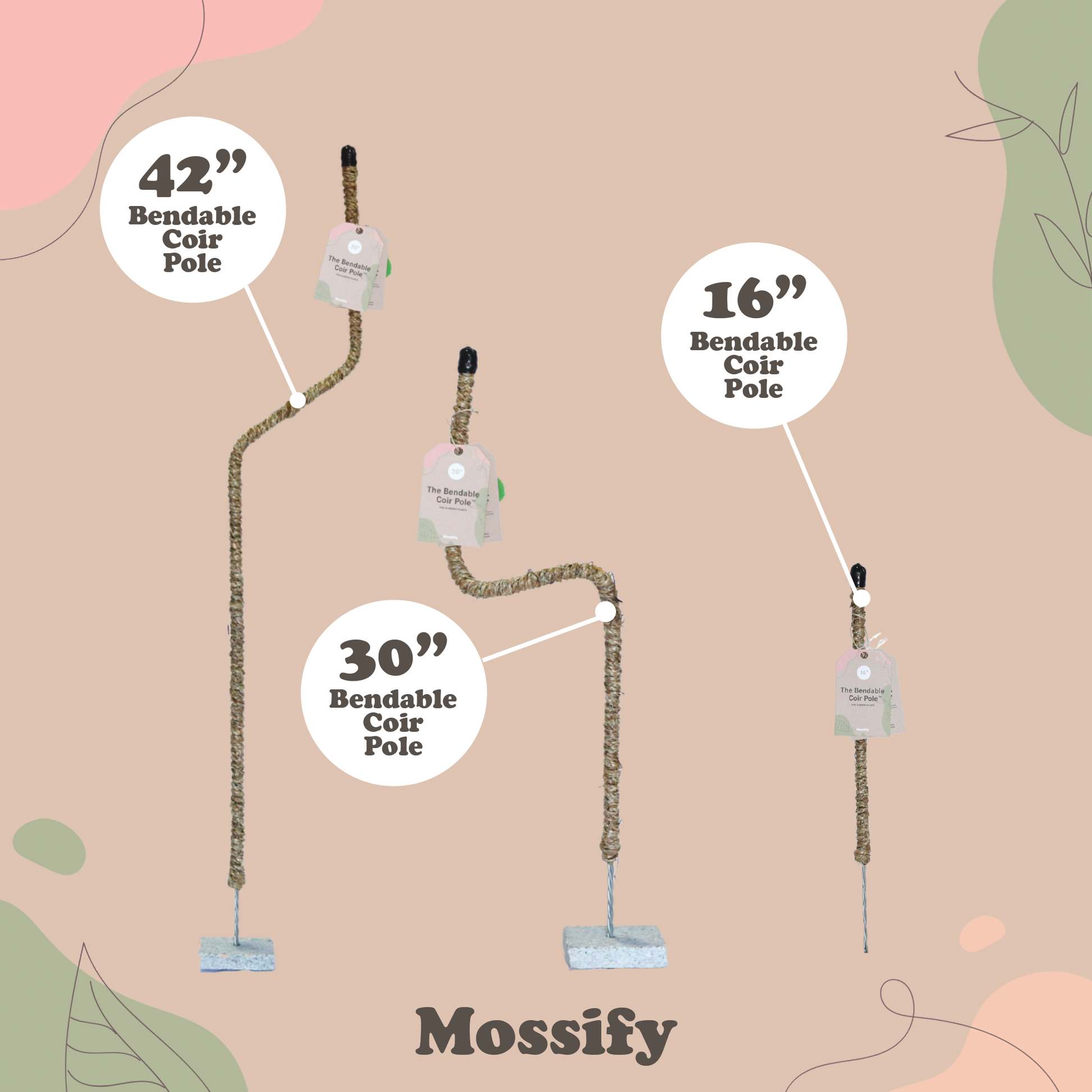 Pôle à plantes grimpantes pliable - fibre de coco