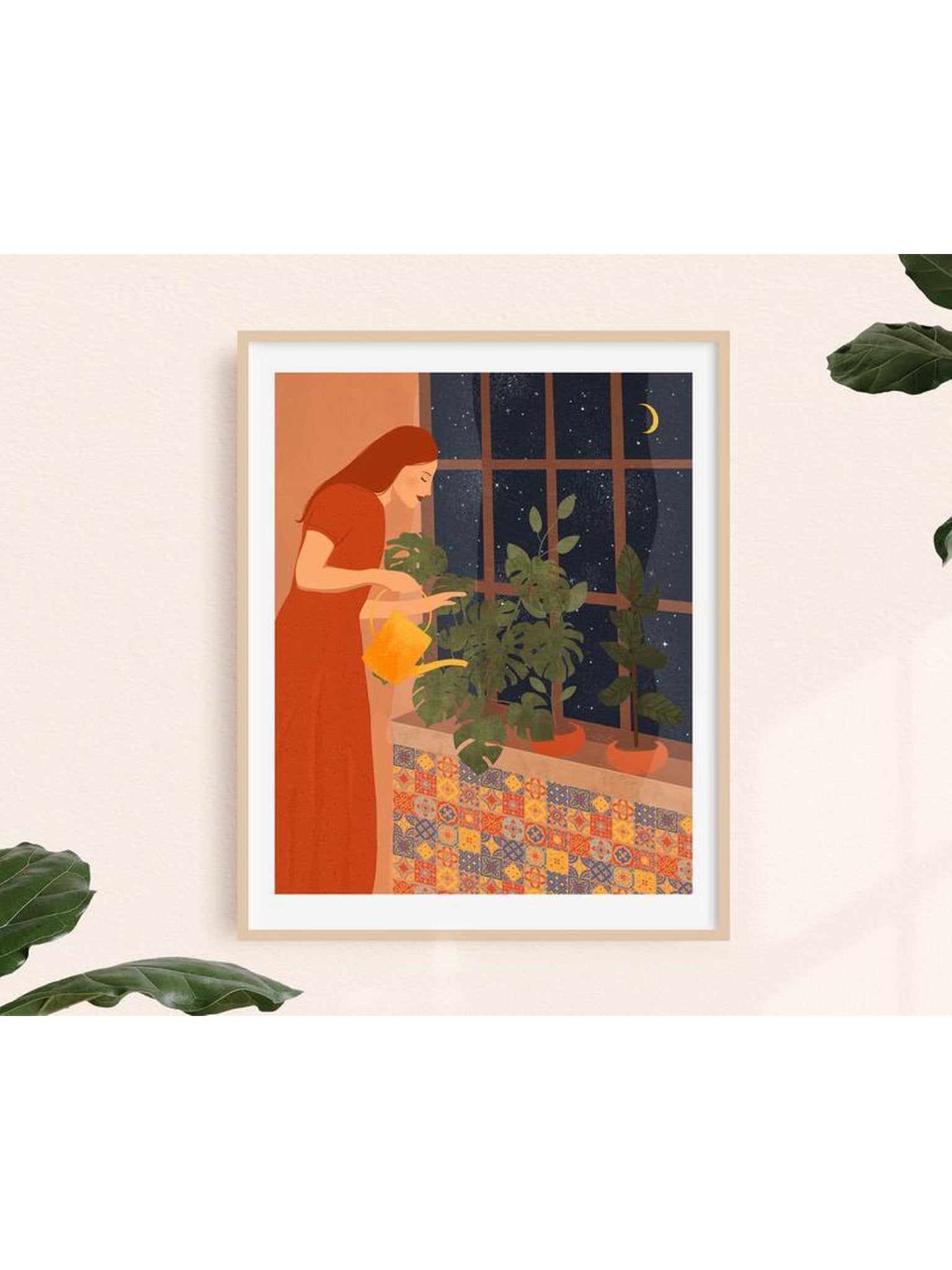 Affiche ''Crazy plant lady'' de nuit - Alma Plantes