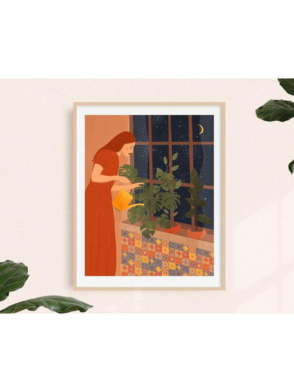 Affiche ''Crazy plant lady'' de nuit - Alma Plantes