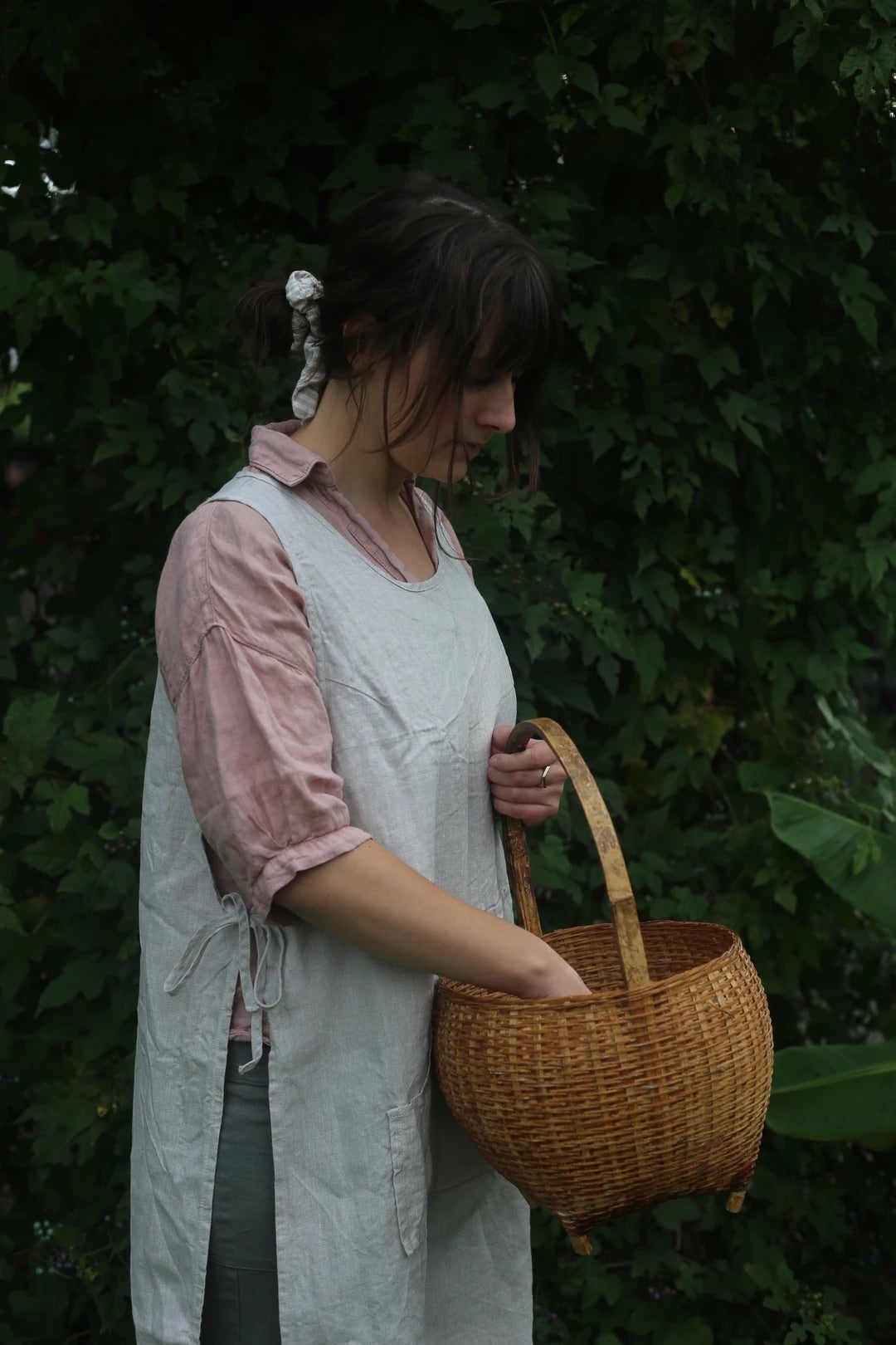 Tablier Jardinier En Lin - Gris Foncé