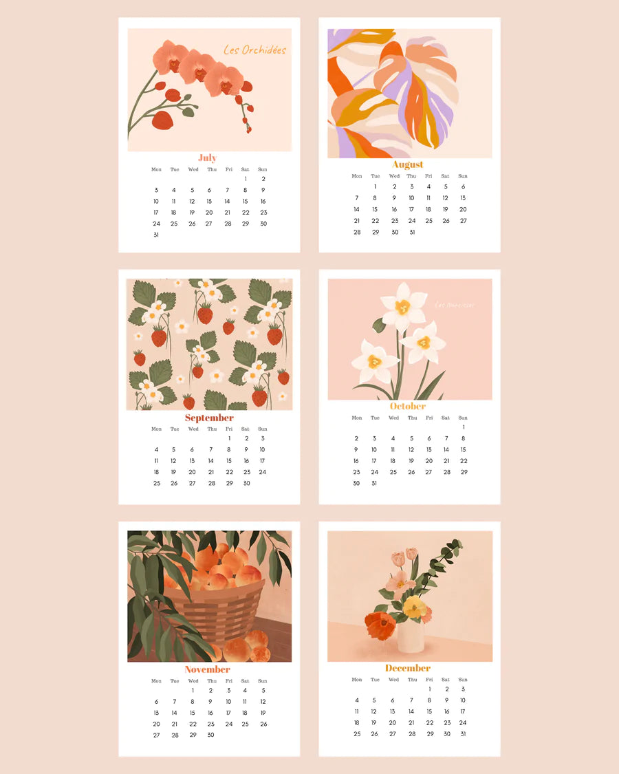 Mini calendrier illustré - 6 mois par face - 13,5 x 17,5 cm