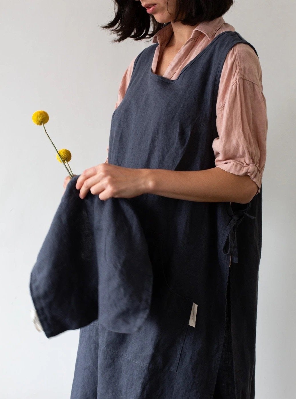 Tablier Jardinier En Lin - Gris Foncé